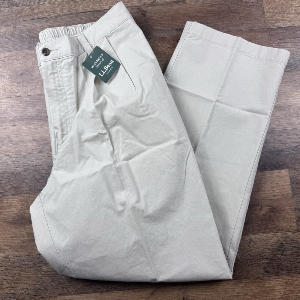 NEW LL Bean Mens Double L Chino Pants Flat Front 36x30 Tan Khaki